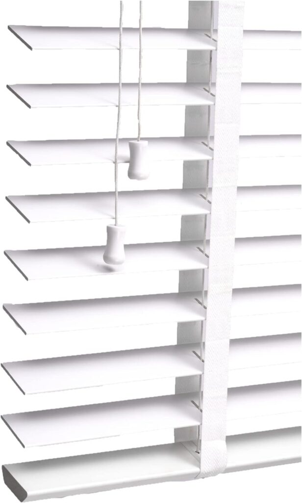funky gadgets smooth Faux Wood wooden Venetian Blinds ONE With STRINGS and THE OTHER with TAPE 50mm Slats TRIMMABLE (Grey, 105cm width x 150cm drop)