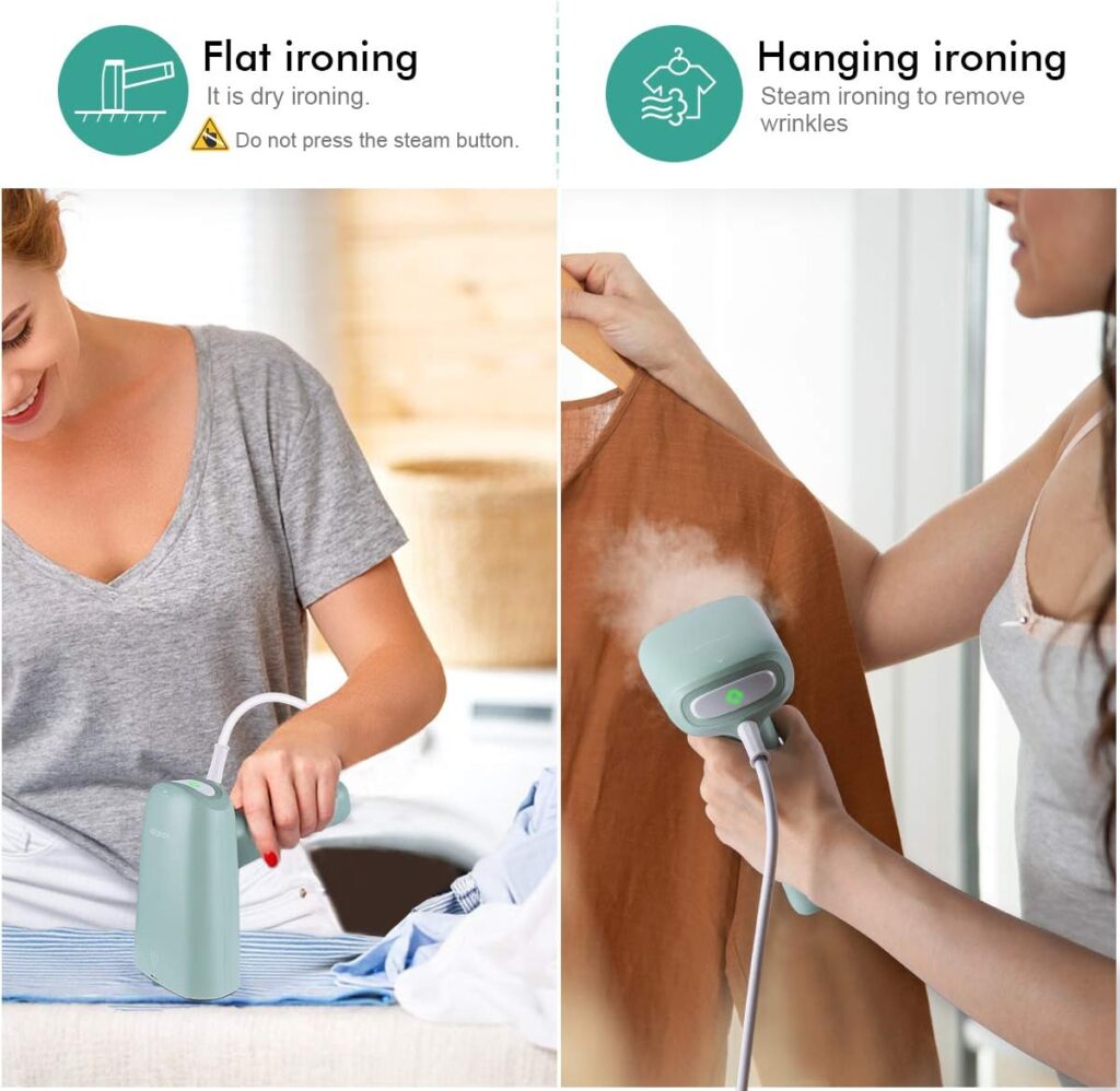 homeasy Clothes Steamer, Hand Steamers for Clothing Portable Garment Steamer Travel Iron Handheld Steamer for Clothes Travel Steamer with Fast Heat-up Detachable Water Tank Green, Small
