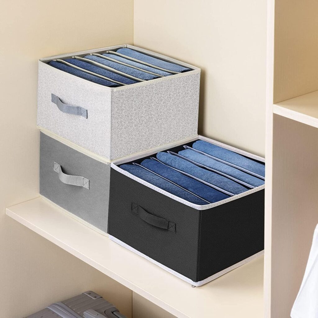 Homsorout Clothes Drawer Organisers, 3 Pack Wardrobe Storage Organiser Foldable Storage Boxes for shelves Fabric Drawer Divides for Clothes, Jeans, Shirts, Blanket, Home Storage