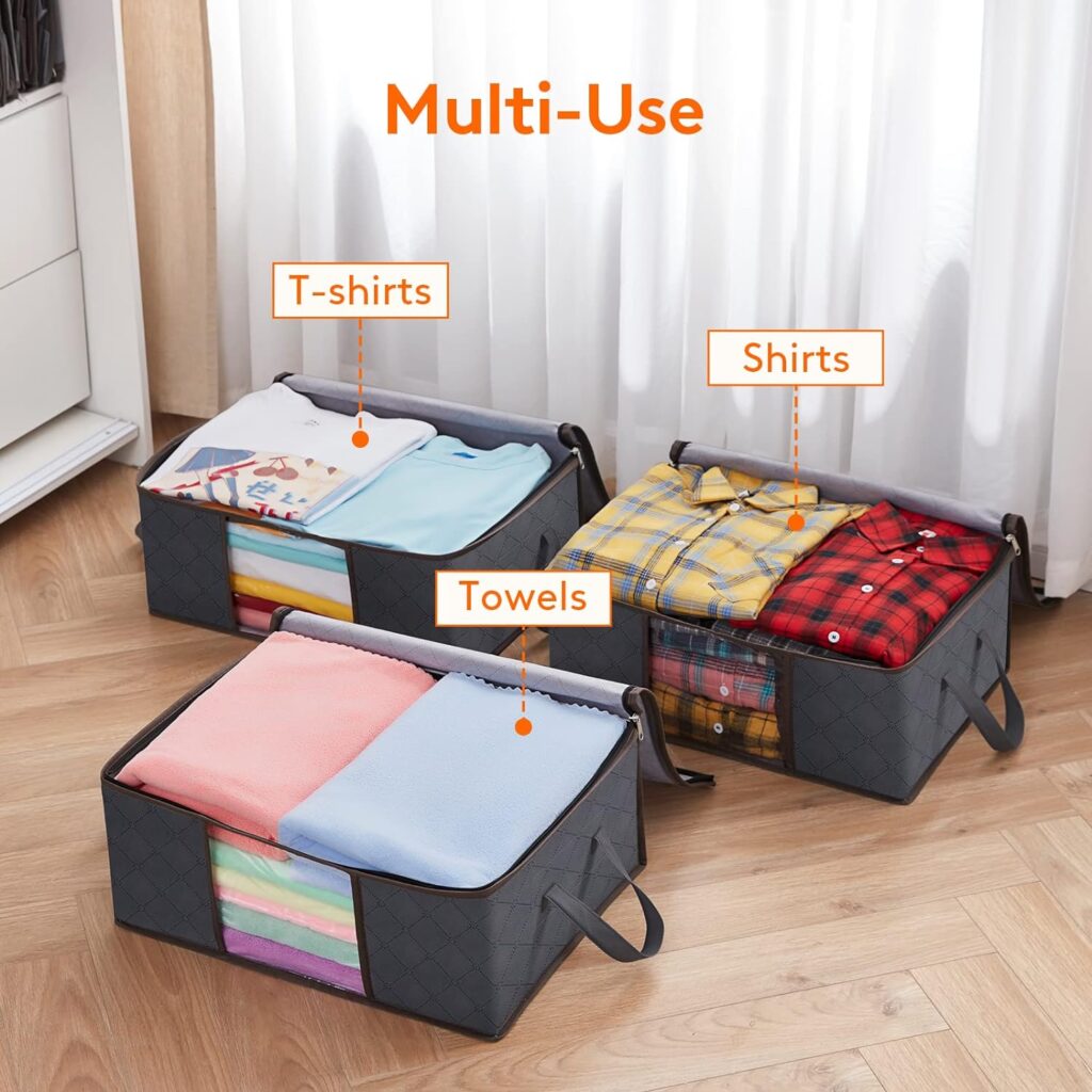 Lifewit 35L Clothes Storage Bag Foldable Storage Boxes with Lids Underbed Wardrobe Storage Organiser with Sturdy Fabric Clear Window for Clothing Bedding Sweaters T-shirts Blankets, 6 Pack, Grey