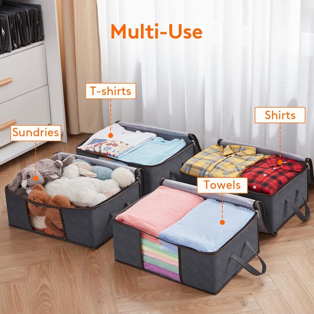 Lifewit 35L Clothes Storage Bag Foldable Storage Boxes with Lids Underbed Wardrobe Storage Organiser with Sturdy Fabric Clear Window for Clothing Bedding Sweaters T-shirts Blankets, 6 Pack, Grey