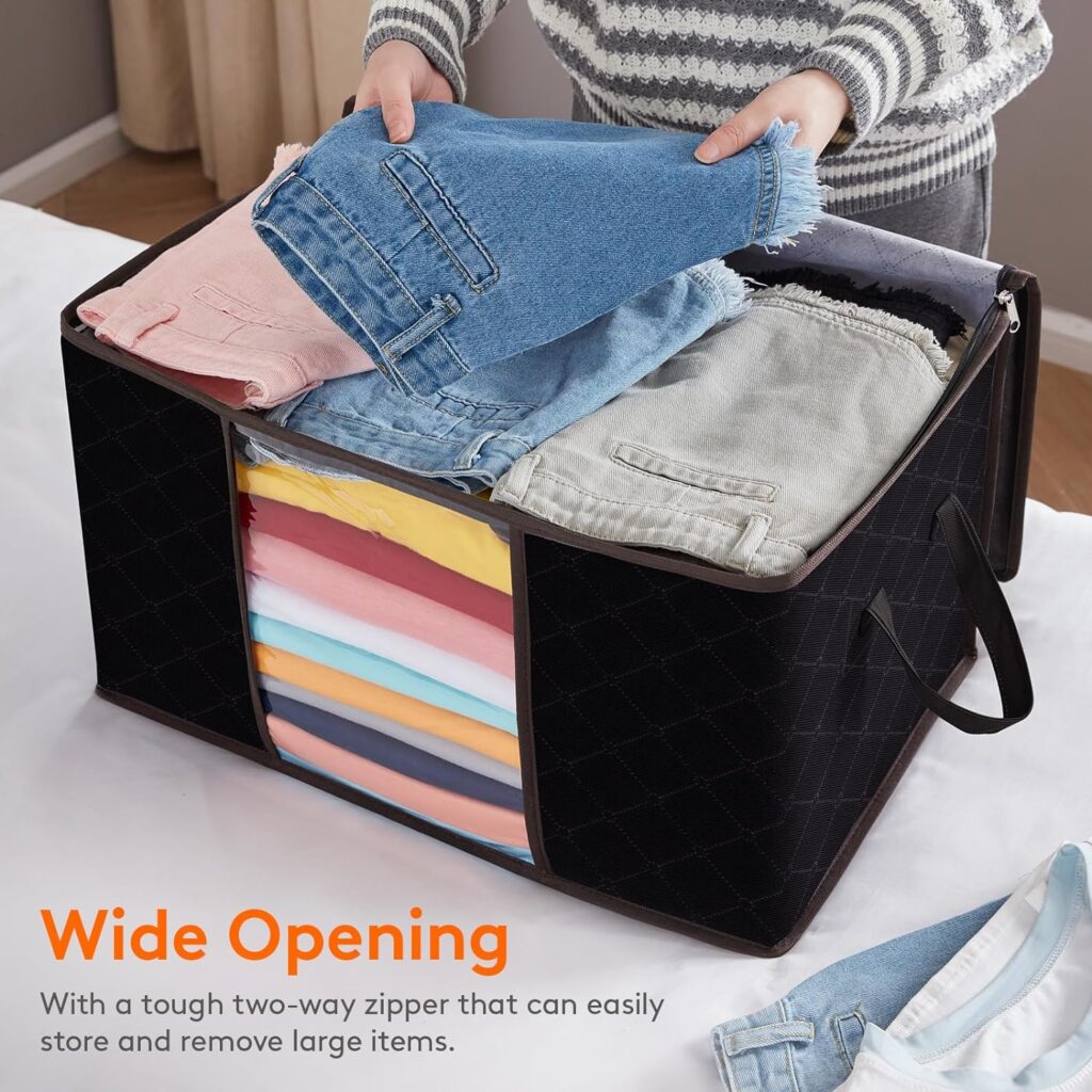 Lifewit 6 Pack Clothes Storage Boxes with Lid Foldable Underbed Wardrobe Storage Organiser Packing Boxes for Moving House with Clear Window for Clothing Bedding Blankets, 60L Grey