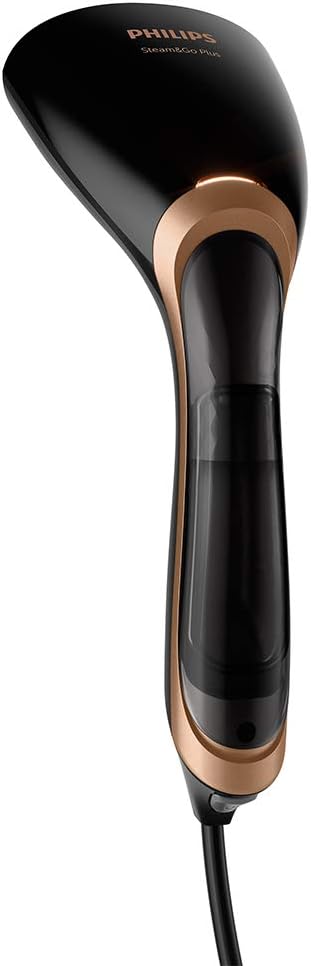 Philips SteamGo Plus Handheld Clothes Steamer, Vertical and Horizontal Garment Steamer, No Ironing Board Needed, 0.07 Litre, 1300 W, Black/Copper, GC362/86