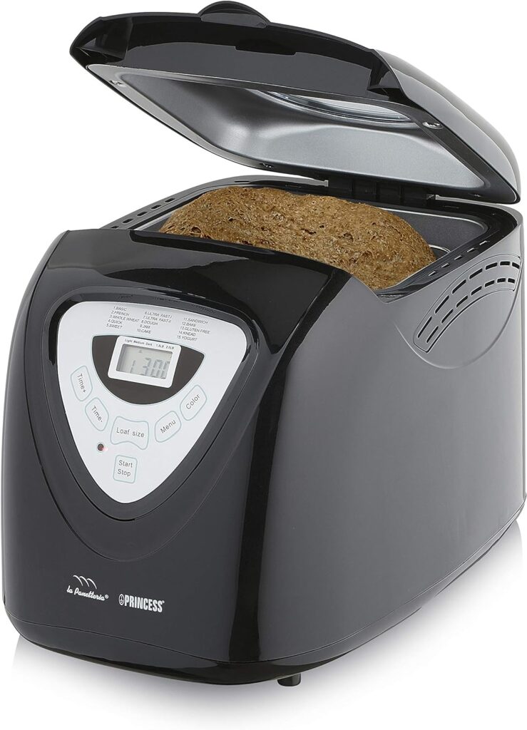 Princess Bread Maker, 15 Programmes, Gluten Free, 3 Browning Settings, 2 Loaf Sizes, Delayed Timer Function, Non-Stick, Accessories Included, Black