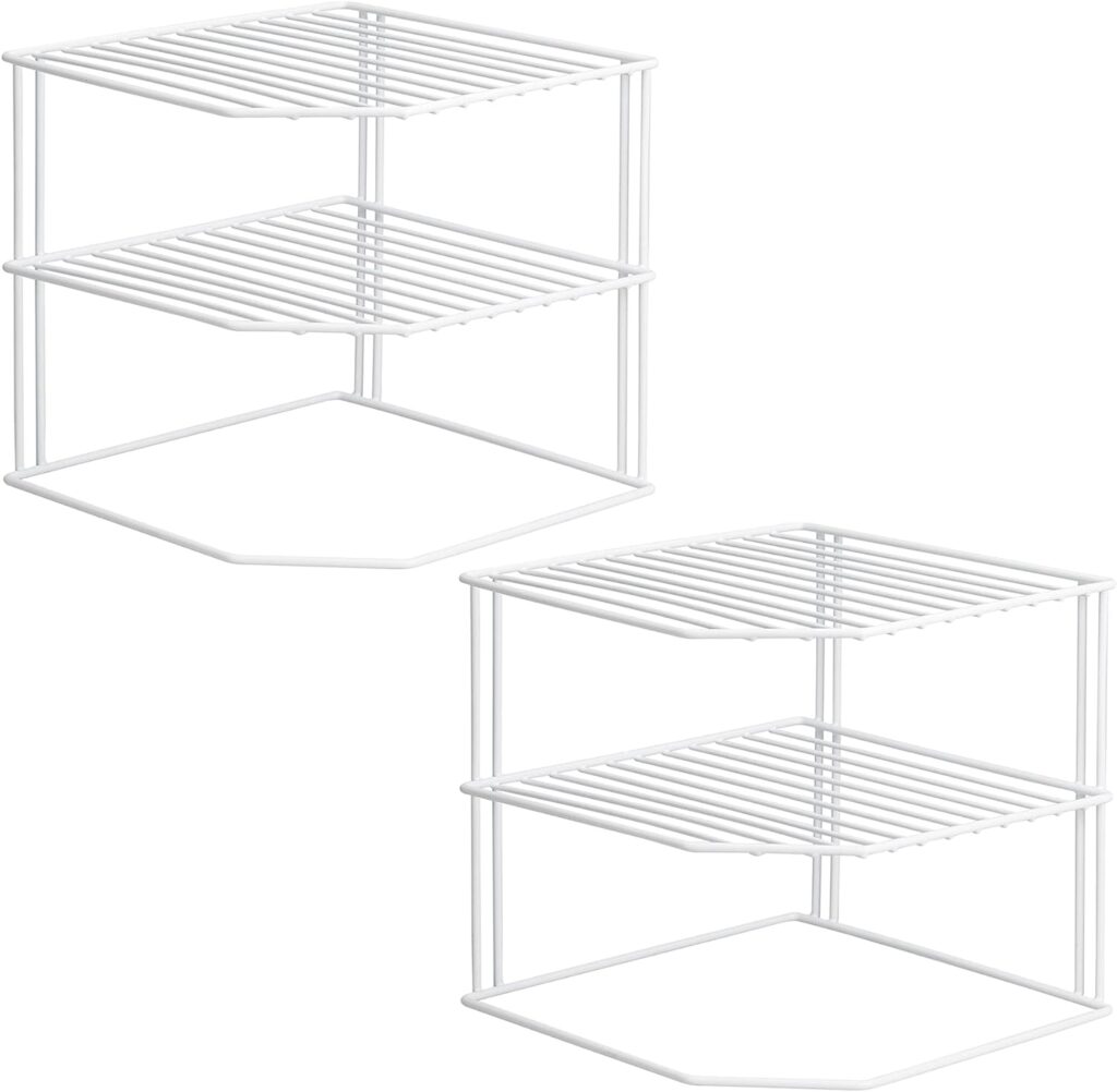 ROFAY Kitchen Cupboard Organiser, 3 Tier White Corner Plate Rack for Kitchen Cupboard Storage - Cupboard Shelf Insert Organiser (Pack of 2)