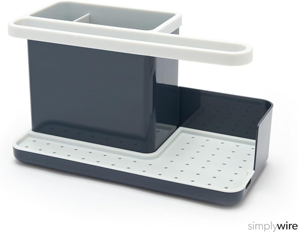 simplywire – Sink Tidy/Caddy – Kitchen Sink Organiser – Removable Drip Tray – Non-Slip - Grey White