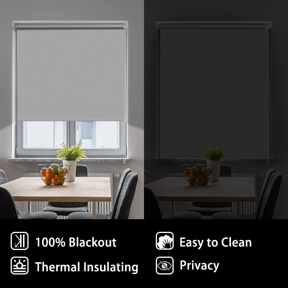 SMONTER 100% Blackout Waterproof Fabric Window Roller Shades Blind, Thermal Insulated,UV Protection,for Bedrooms,Living Room,Bathroom,The Office, Easy to Install 112CM W x 200CM L(Grey) : Amazon.co.uk: Home Kitchen