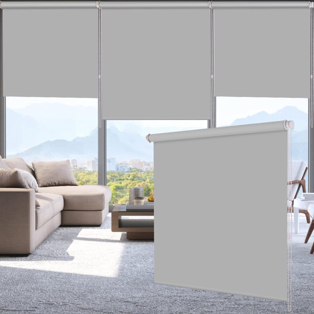 SMONTER 100% Blackout Waterproof Fabric Window Roller Shades Blind, Thermal Insulated,UV Protection,for Bedrooms,Living Room,Bathroom,The Office, Easy to Install 112CM W x 200CM L(Grey) : Amazon.co.uk: Home Kitchen