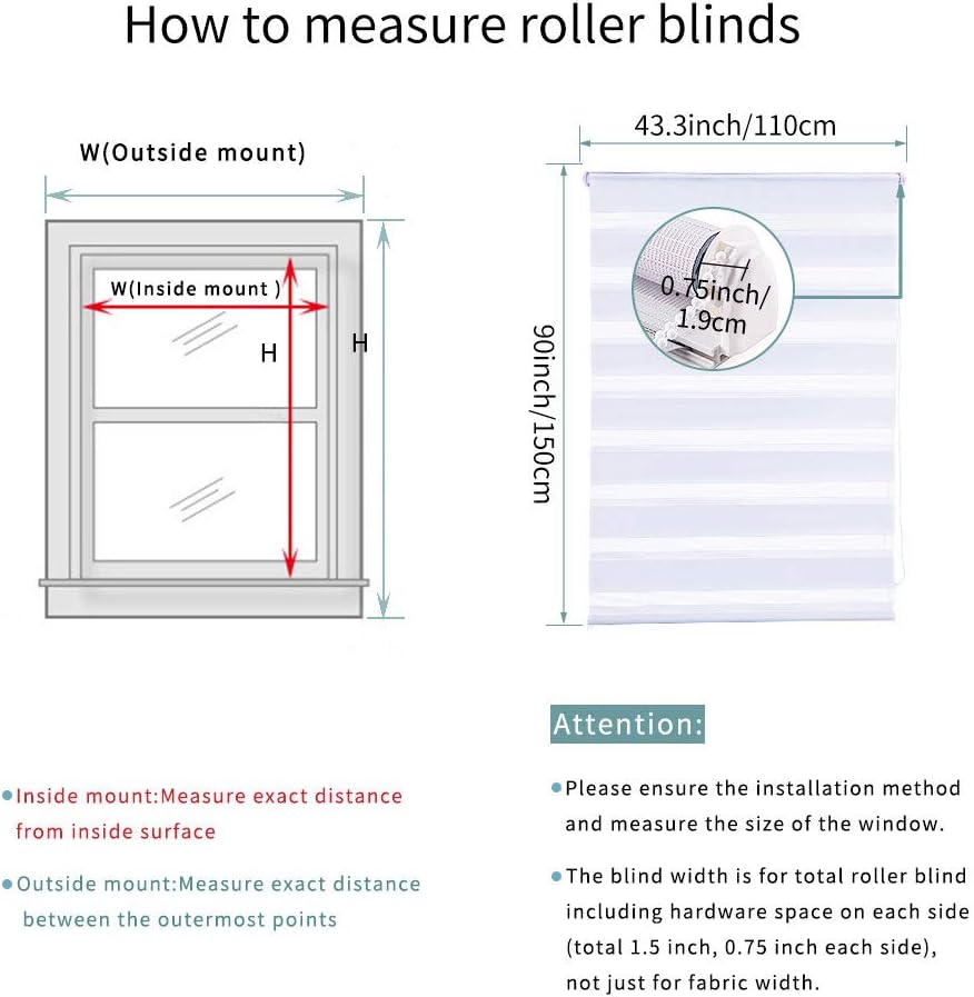 SMONTER Easy Fix Zebra Roller Blind,Day and Night Blinds Curtains with Install Accessories (110CMx150CM, WHITE)