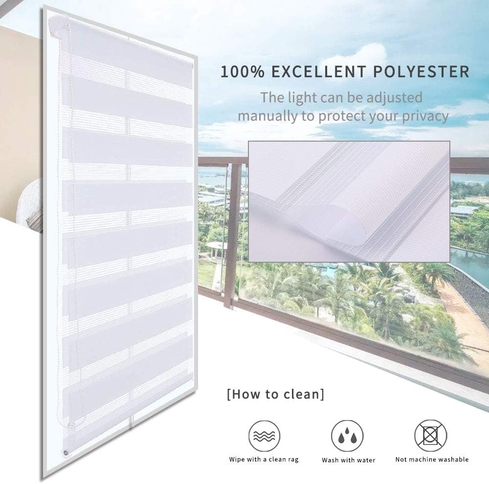 SMONTER Easy Fix Zebra Roller Blind,Day and Night Blinds Curtains with Install Accessories (110CMx150CM, WHITE)