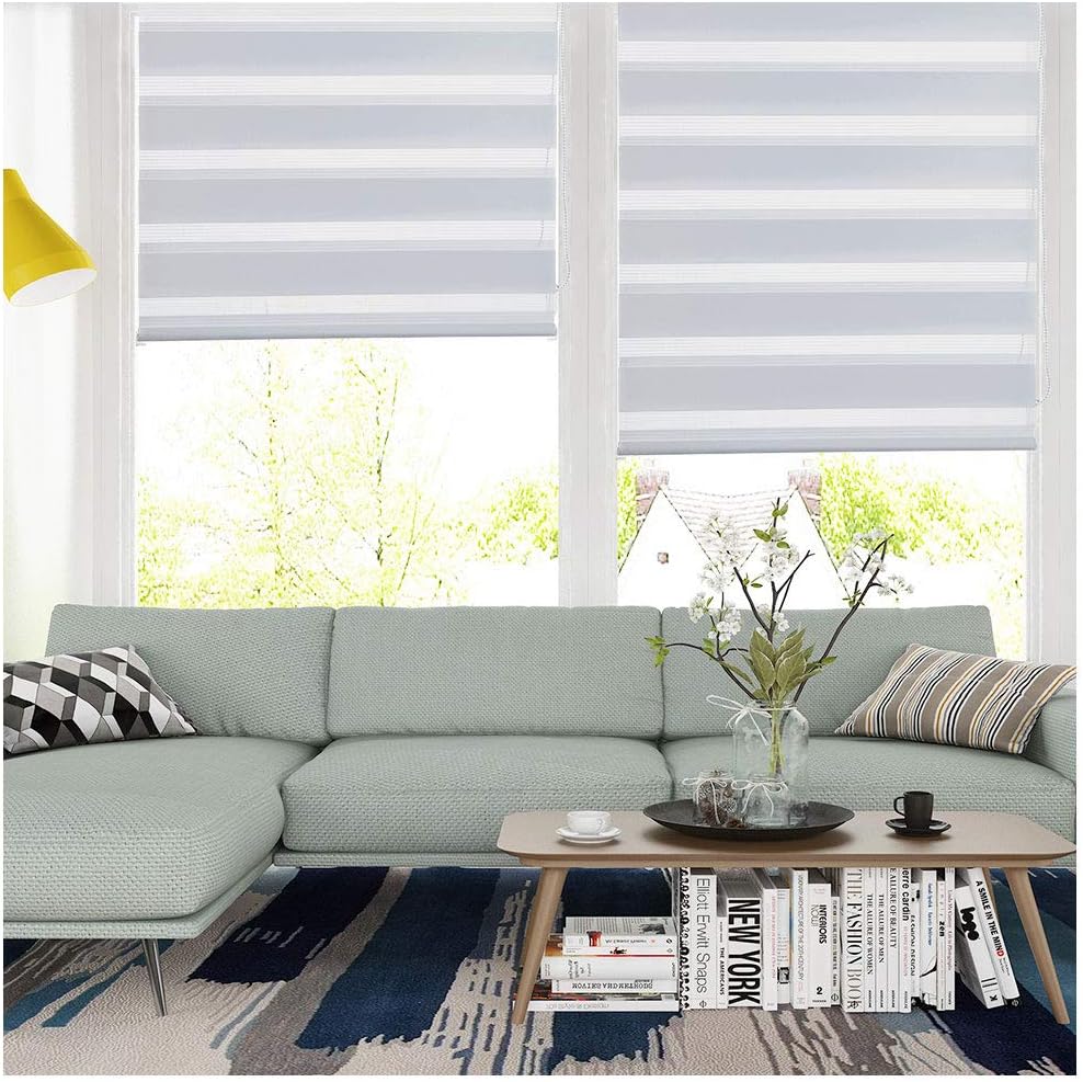 SMONTER Easy Fix Zebra Roller Blind,Day and Night Blinds Curtains with Install Accessories (110CMx150CM, WHITE)