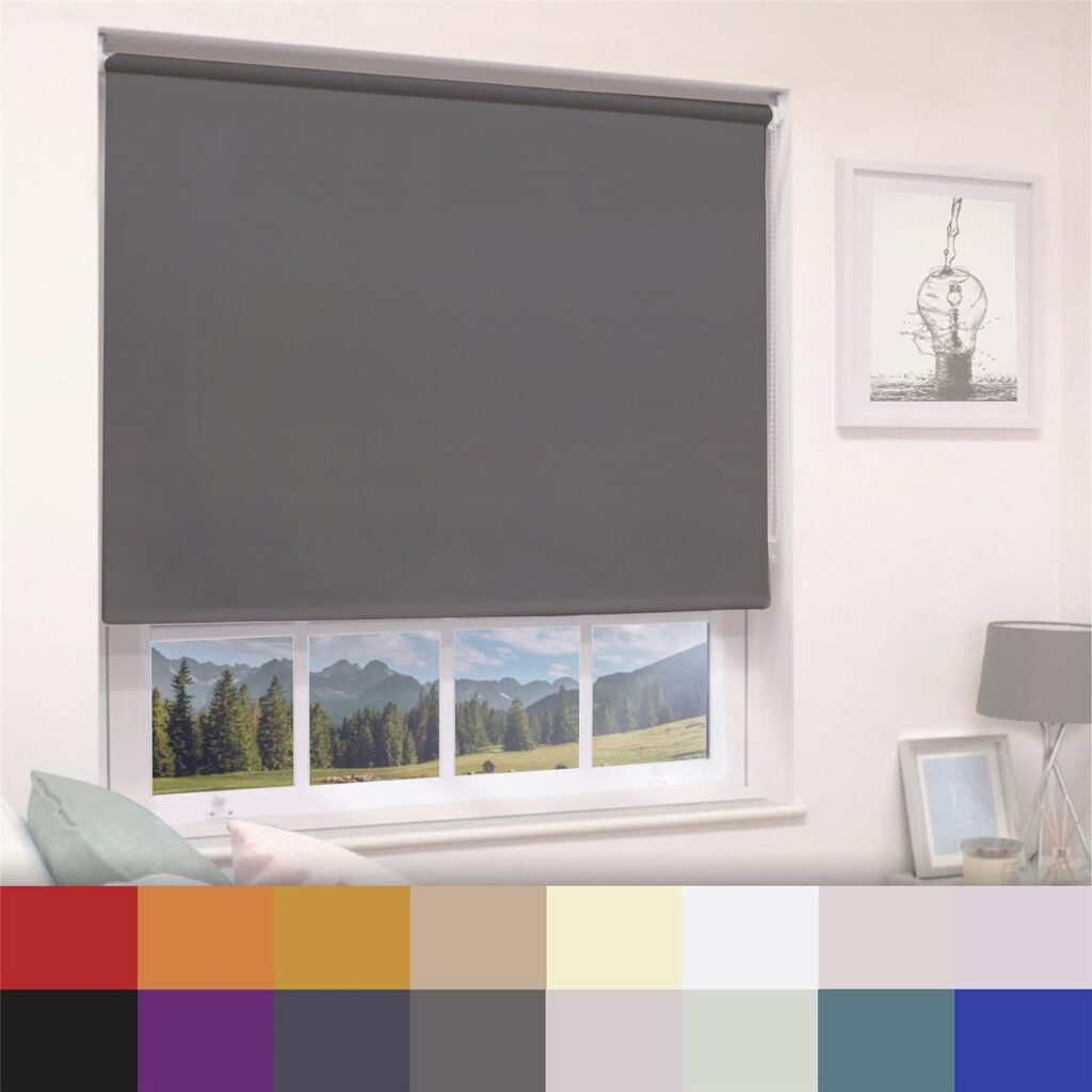 Straight Edge Dim-Out Roller Blind - Easy Fit Home Office - 60cm Width x 160cm Width Drop - Dark Grey