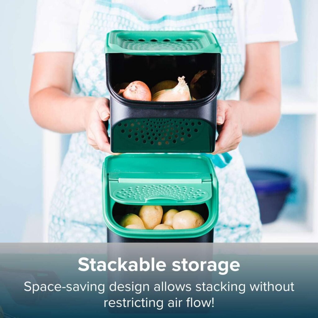Tupperware 2pc PantrySmart Set Green - Includes PotatoSmart 5.5L Onion Smart 3L - Kitchen Organisation Storage Containers - Stackable Design Saves Space - BPA Free - Keeps Food Fresher for Longer