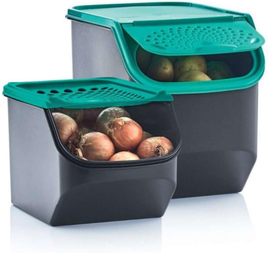 Tupperware 2pc PantrySmart Set Green - Includes PotatoSmart 5.5L Onion Smart 3L - Kitchen Organisation Storage Containers - Stackable Design Saves Space - BPA Free - Keeps Food Fresher for Longer