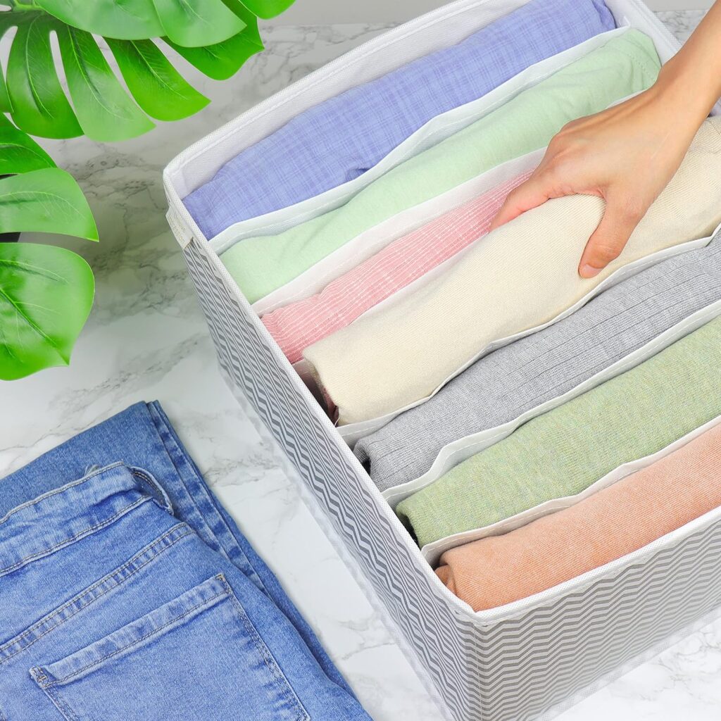 Unique Impression Set of 2 Large Wardrobe Storage Organiser For Jeans, Jumpers, Shirts, Sweaters, Trousers, Pants, Leggings, Joggers - Wardrobe Clothes Organiser Solution - Closet Clothes Storage