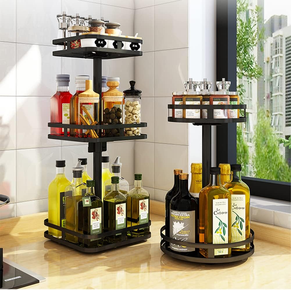 YunNasi Lazy Susan Cupboard Organiser Rotating Spice Rack Condiments Organiser Revolving Spice Rack Free Standing Turntable Oil Rack (Square, 2 Tier)