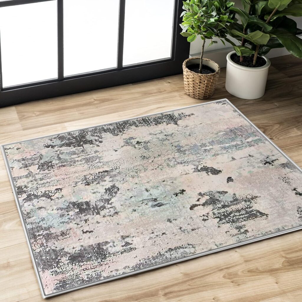 ASIinnsy Area Rugs Modern Abstract Rugs Living Room Large Short Pile Rug Carpet Grey Non-Slip Soft Bedroom Rugs Home Decor (Green/Beige, 80 x 120 cm)