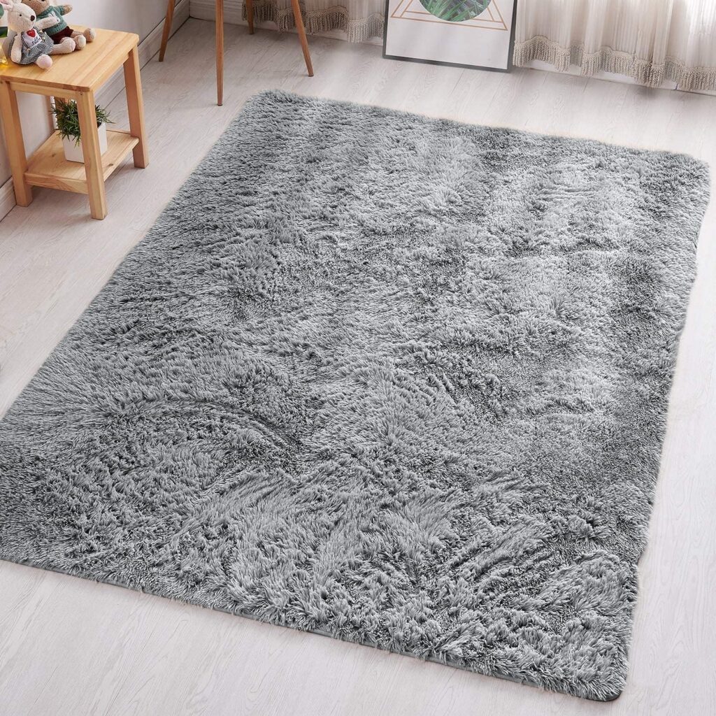 Aspire Homeware Rugs Living Room - Grey Area Rugs for Bedroom Anti Slip - Modern Super Soft Thick Pile Small Fluffy Shaggy Rug Non Shedding, 50cm x 80 cm