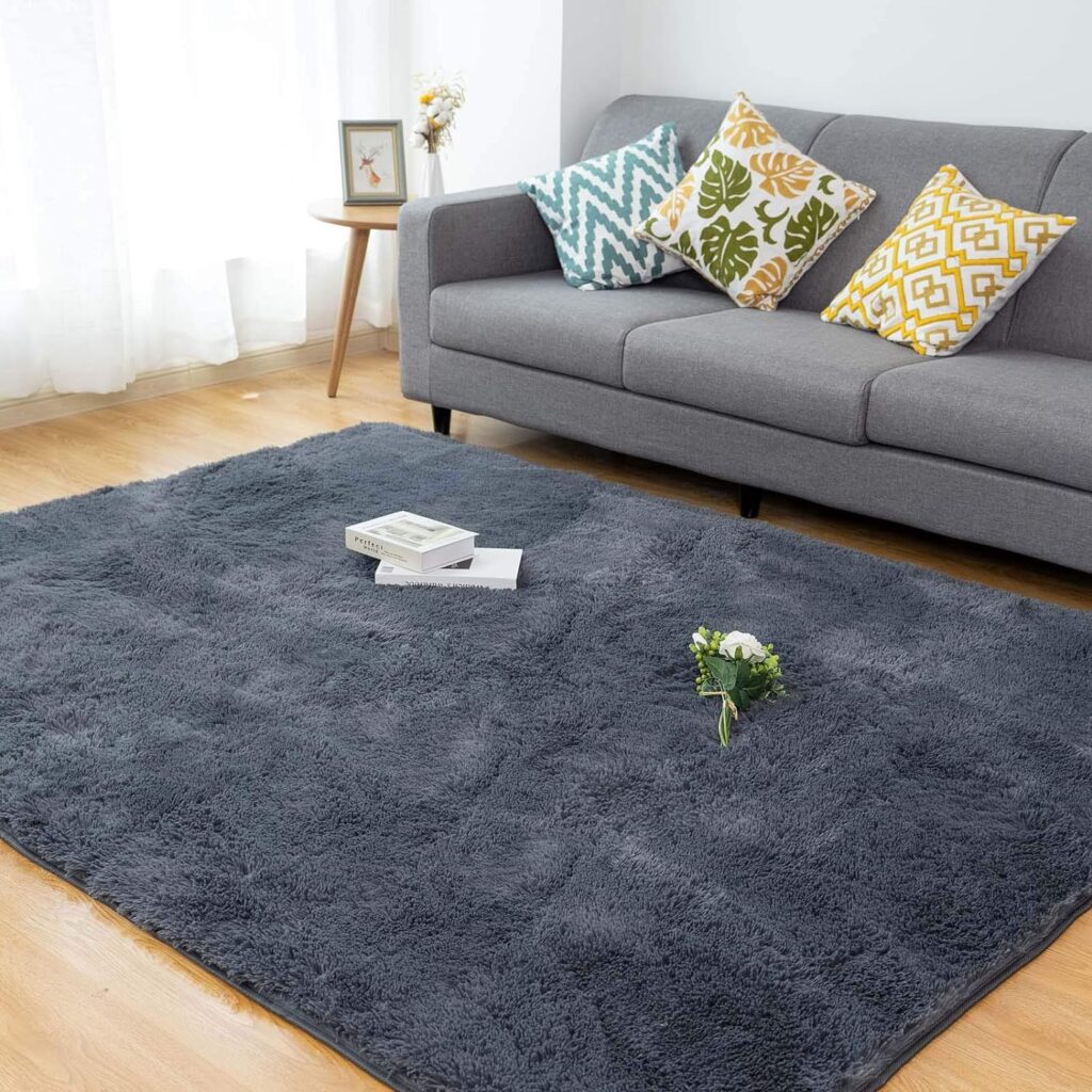 CHOSHOME Rugs Living Room Large Super Soft Bedroom Rug Anti Slip Rugs Fluffy Rugs Grey Rug Comfortable Carpet Modern Large Fluffy Rug Velvet Shaggy Rugs Non Shedding Floor Rug (Grey, 120 x 180cm)