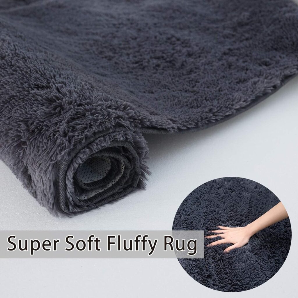 CHOSHOME Rugs Living Room Large Super Soft Bedroom Rug Anti Slip Rugs Fluffy Rugs Grey Rug Comfortable Carpet Modern Large Fluffy Rug Velvet Shaggy Rugs Non Shedding Floor Rug (Grey, 120 x 180cm)