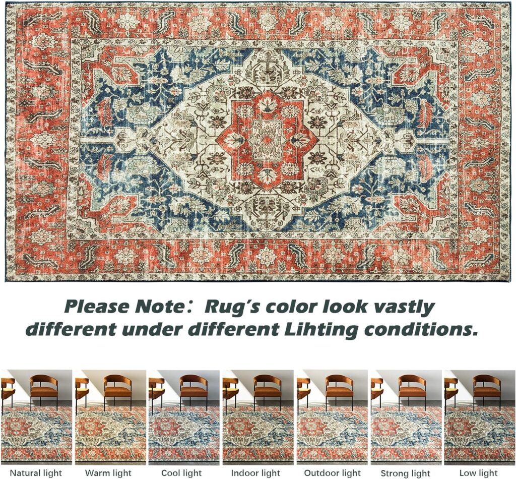 CHOSHOME Washable Rugs Living Room Non Slip Area Rugs for Bedroom Machine Washable Rug Soft Short Pile Large Living Room Rug Vintage Oriental Boho Rug Non Shedding Dense Rugs 80x150cm Orange