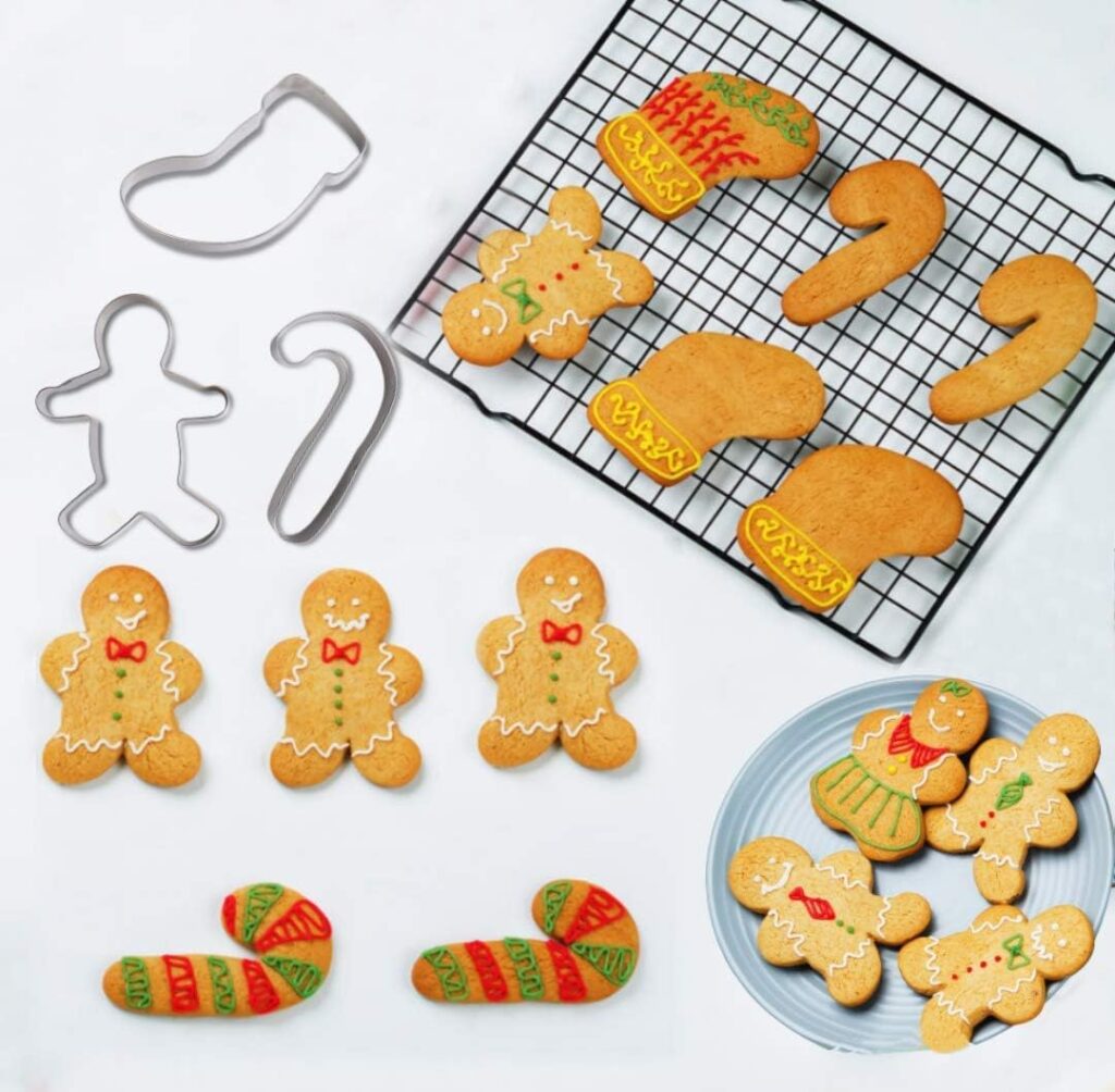 Christmas Cookie Cutter Set - Joyoldelf 5 Piece Stainless Steel Snowflake, Christmas Tree, Reindeer, Gingerbread Boy, Snowman for Kids