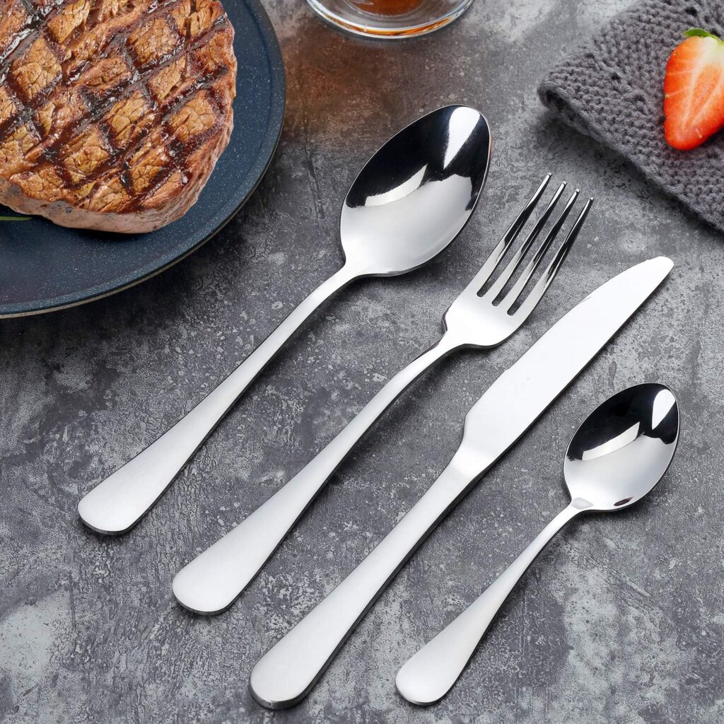 Cutlery Set, BEWOS 16-Piece Stainless Steel Flatware Set, Tableware Silverware Set with Spoon Knife and Fork Set, Service for 4, Dishwasher Safe/Easy Clean, Mirror Polished