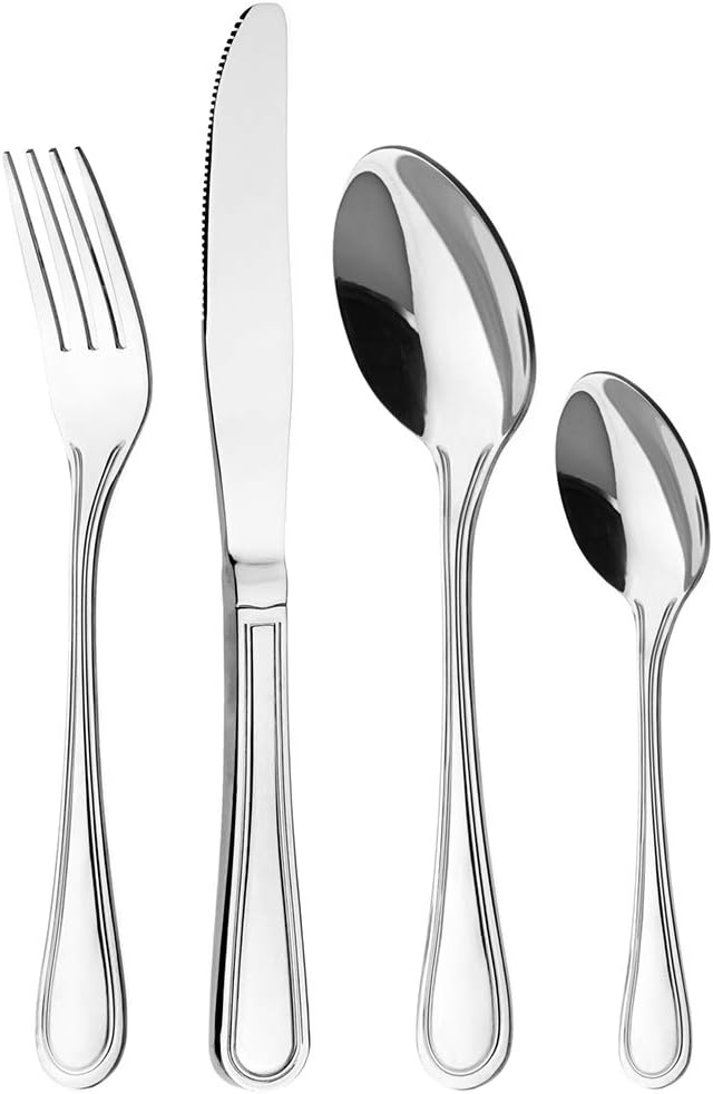 Cutlery Set for 4 People, 16 Pieces - Otto Koning Frankfurt- Stainless Steel Flatware Set, Mirror Polished. Silverware Set with Spoon Knife and Fork. Classic Simple Design