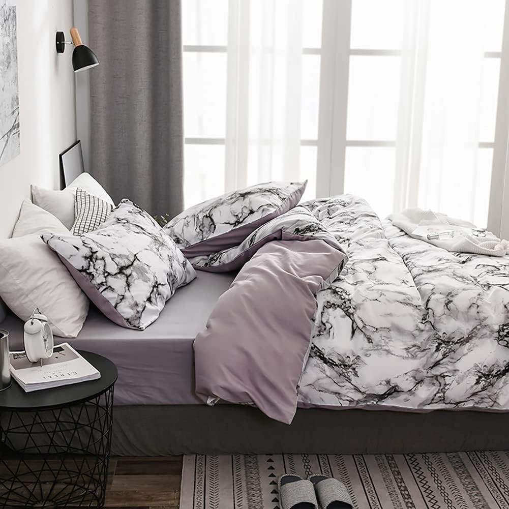 Gafance 3PCS White Marbling Printed Duvet Cover Black Bedding Set Double, Soft Easy Care Comforter Cover with Zipper Closure, Lightweight Double Bed Quilt Cover (200 X 200 CM) 2 Pillowcases