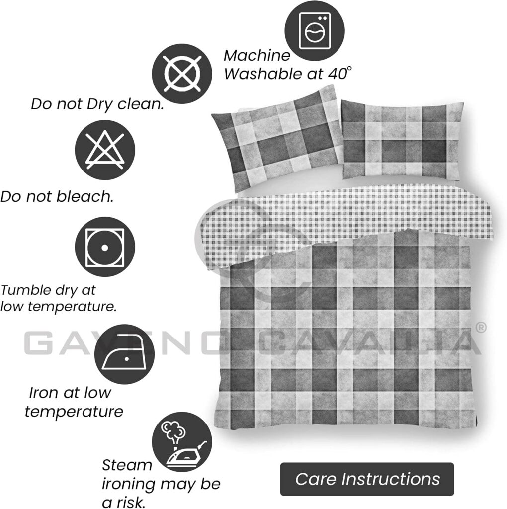 GC GAVENO CAVAILIA Checked Duvet Cover Sets Double, Super Soft Reversible Checkered Bedding Quilt Set, Grey