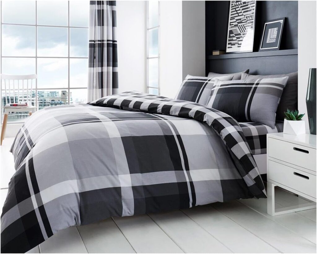 GC GAVENO CAVAILIA Checkered Duvet Cover Sets, Soft Warm Polycotton Printed Bedding Double Bed Set, Grey