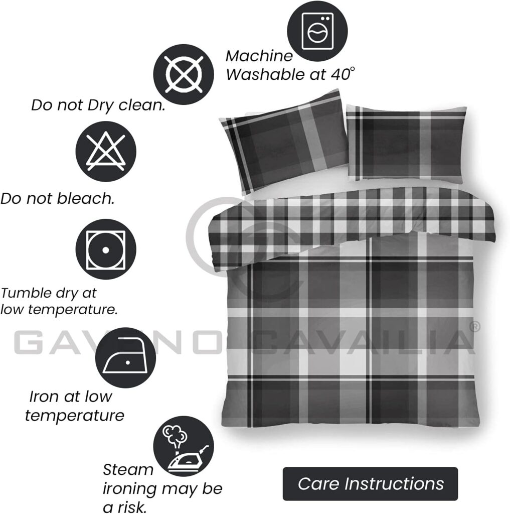 GC GAVENO CAVAILIA Checkered Duvet Cover Sets, Soft Warm Polycotton Printed Bedding Double Bed Set, Grey