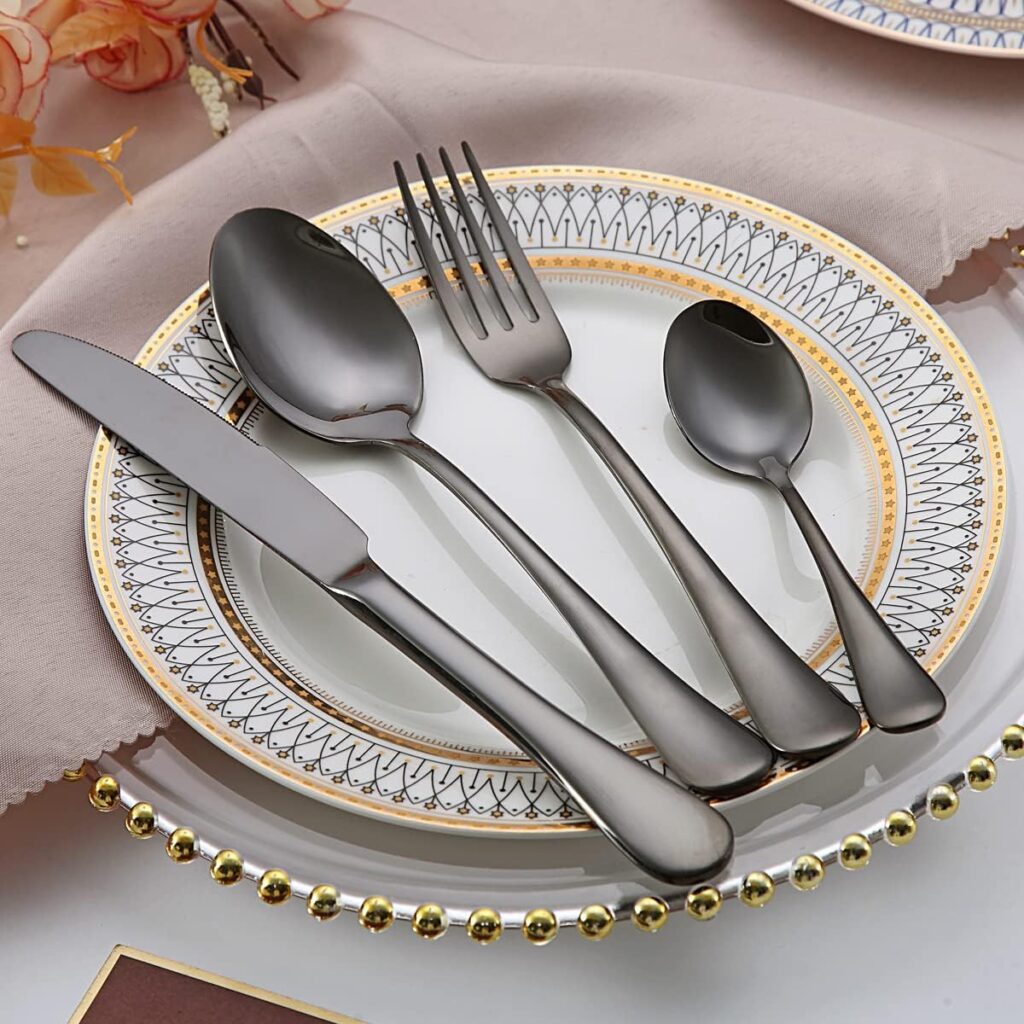 Golden Cutlery Set 24 Pieces,Kyraton Titanium Gold Plated Stainless Steel Tableware Set,Stainless Steel Flatware Set,Stainless Steel Flatware Silverware Sets,Dishwasher Safe.