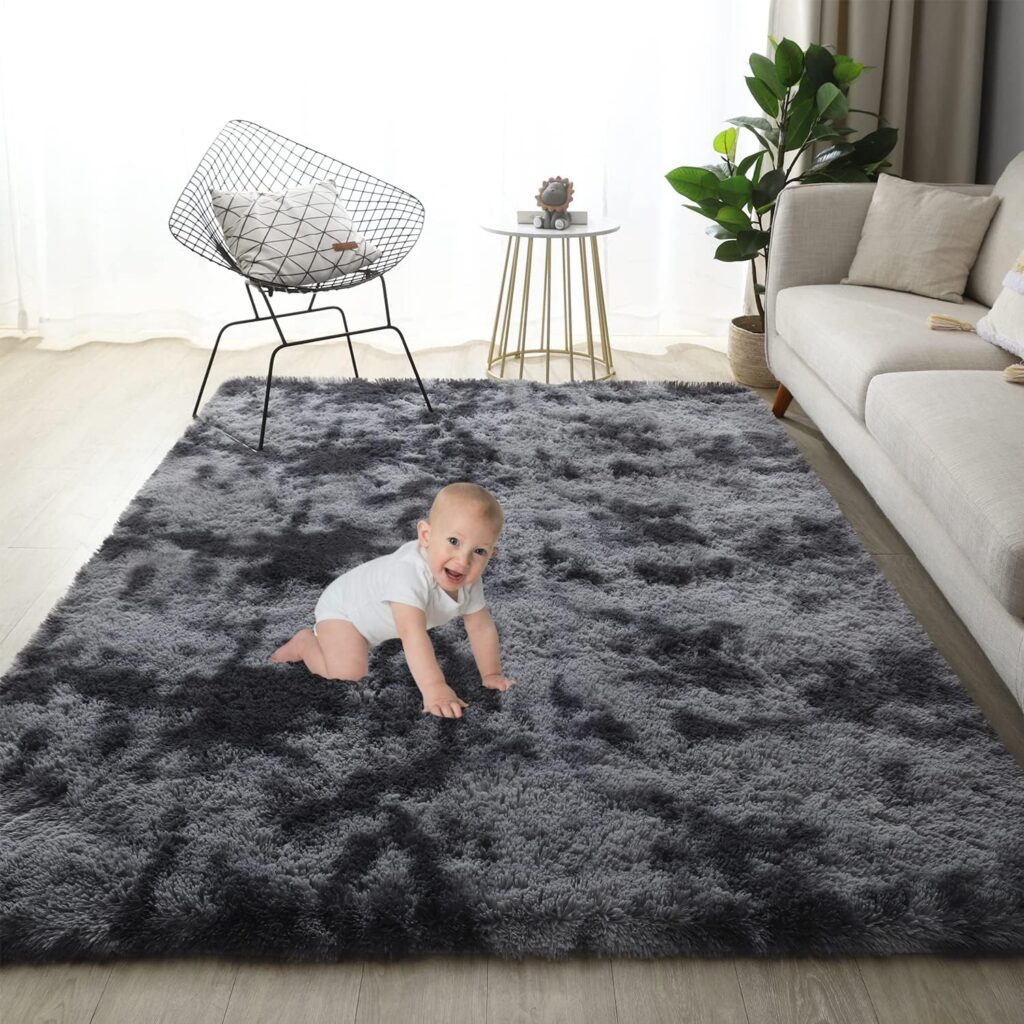 Gsogcax Super Soft Fluffy Area Rug Bedroom Living Room Shaggy Anti-Skid Comfortable Large Rugs Indoor Modern Home Decor Floor Carpet - Dark Grey 120x160 (Tie-dye)