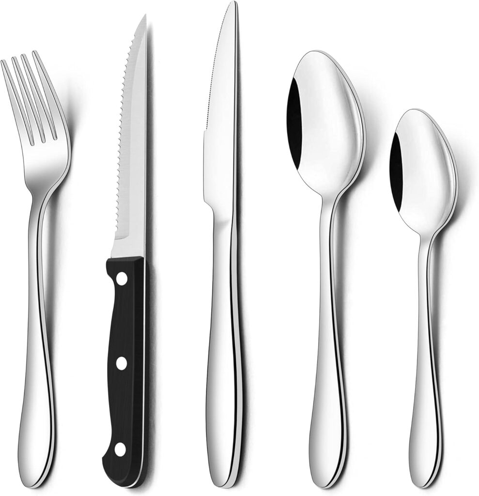 Herogo 30 Piece Cutlery Set with Steak Knives, Stainless Steel Flatware Service for 6, Tableware Silverware Set with Fork Knife Spoon for Home Restaurant, Mirror Polished Dishwasher Safe