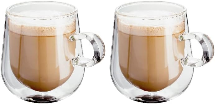 Judge Double Walled Glass Tea/Coffee Cups, Set of 2, 275ml - Vacuum Insulated, Handcrafted Artisan Strong Borosilicate, Heat Resistant, Dishwasher Safe