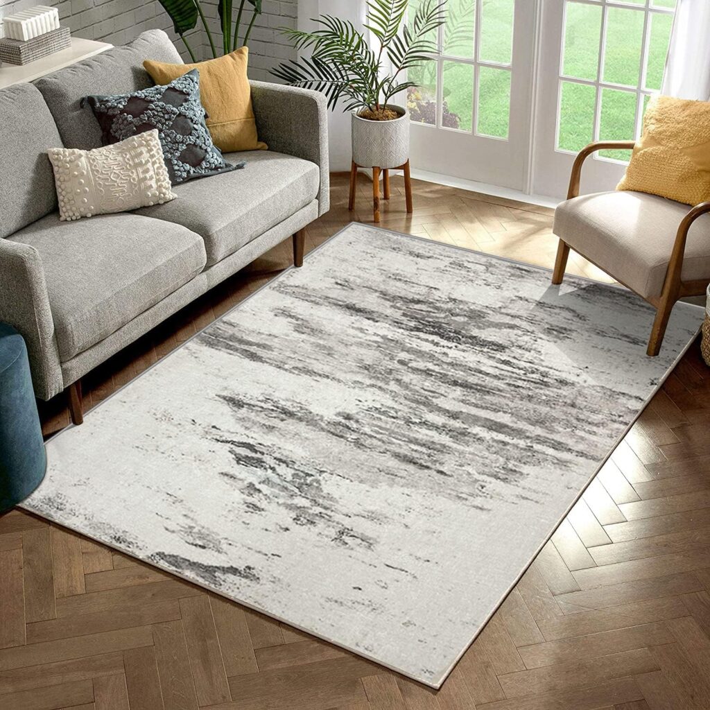 JURLEA Area Rugs Modern Abstract Rug Soft Pile for Living Room Dining Room Bedroom Home Decor Non-Slip Carpet (Light Grey/Lvory, 120 x 160 cm)