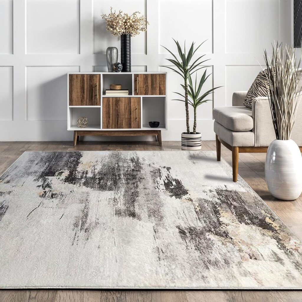 JURLEA Area Rugs Modern Abstract Rug Soft Pile for Living Room Dining Room Bedroom Home Decor Non-Slip Carpet (Light Grey/Lvory, 120 x 160 cm)