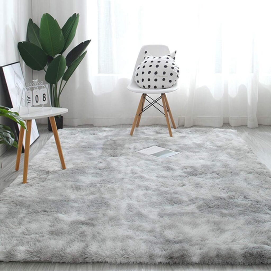 Leesentec Area Rugs Soft Bedroom Carpets Anti Slip Fluffy Living RoomRug Shaggy Floor Mats Large for Bedroom (Gray/White, 80 * 120cm)