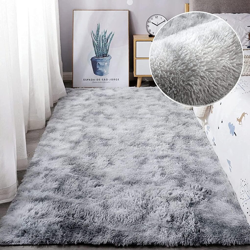 Leesentec Area Rugs Soft Bedroom Carpets Anti Slip Fluffy Living RoomRug Shaggy Floor Mats Large for Bedroom (Gray/White, 80 * 120cm)