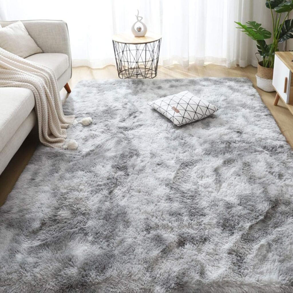 Leesentec Area Rugs Soft Bedroom Carpets Anti Slip Fluffy Living RoomRug Shaggy Floor Mats Large for Bedroom (Gray/White, 80 * 120cm)