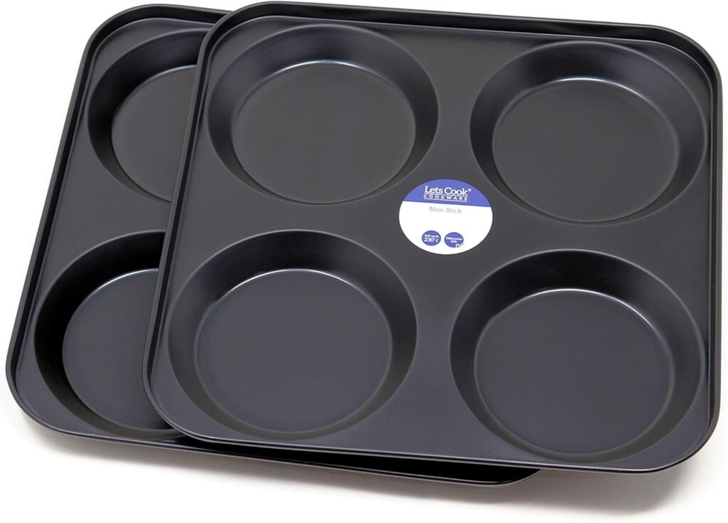 Lets Cook Cookware 4 Cup Yorkshire Pudding Tray Twin Pack, British Made with PFOA BPA Free Non Stick