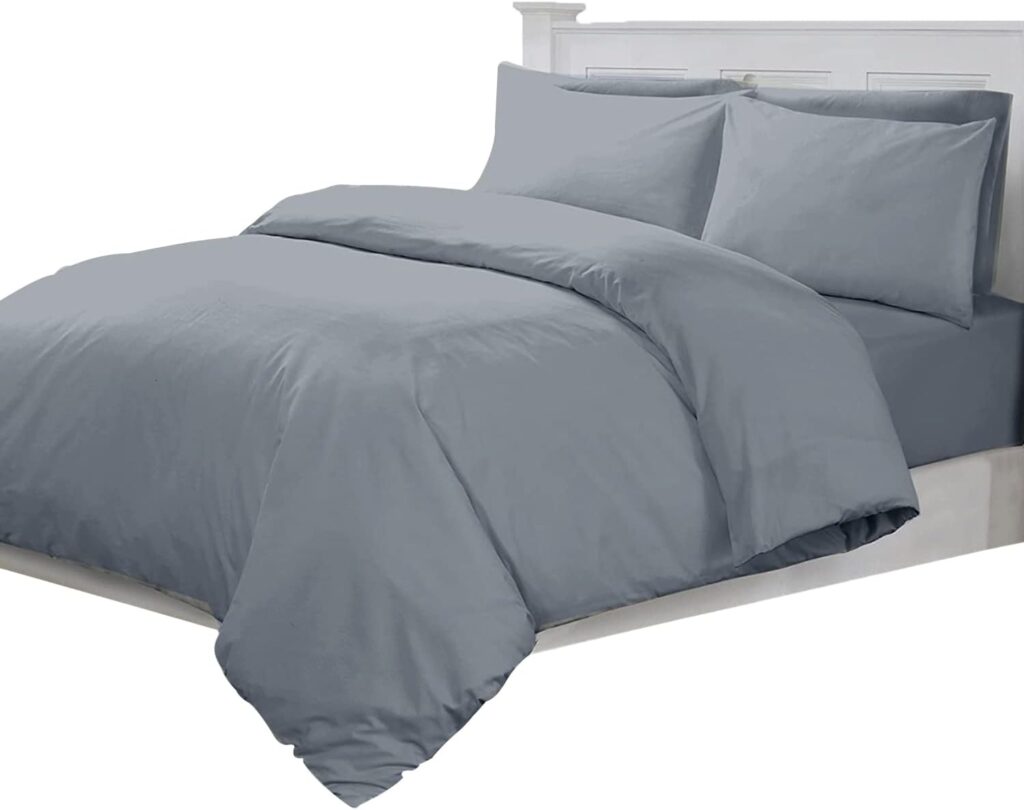 Linens World 200 Thread Count 100% Egyptian Cotton Duvet Quilt Cover Bedding Sets with Pillow cases (Grey, Double)