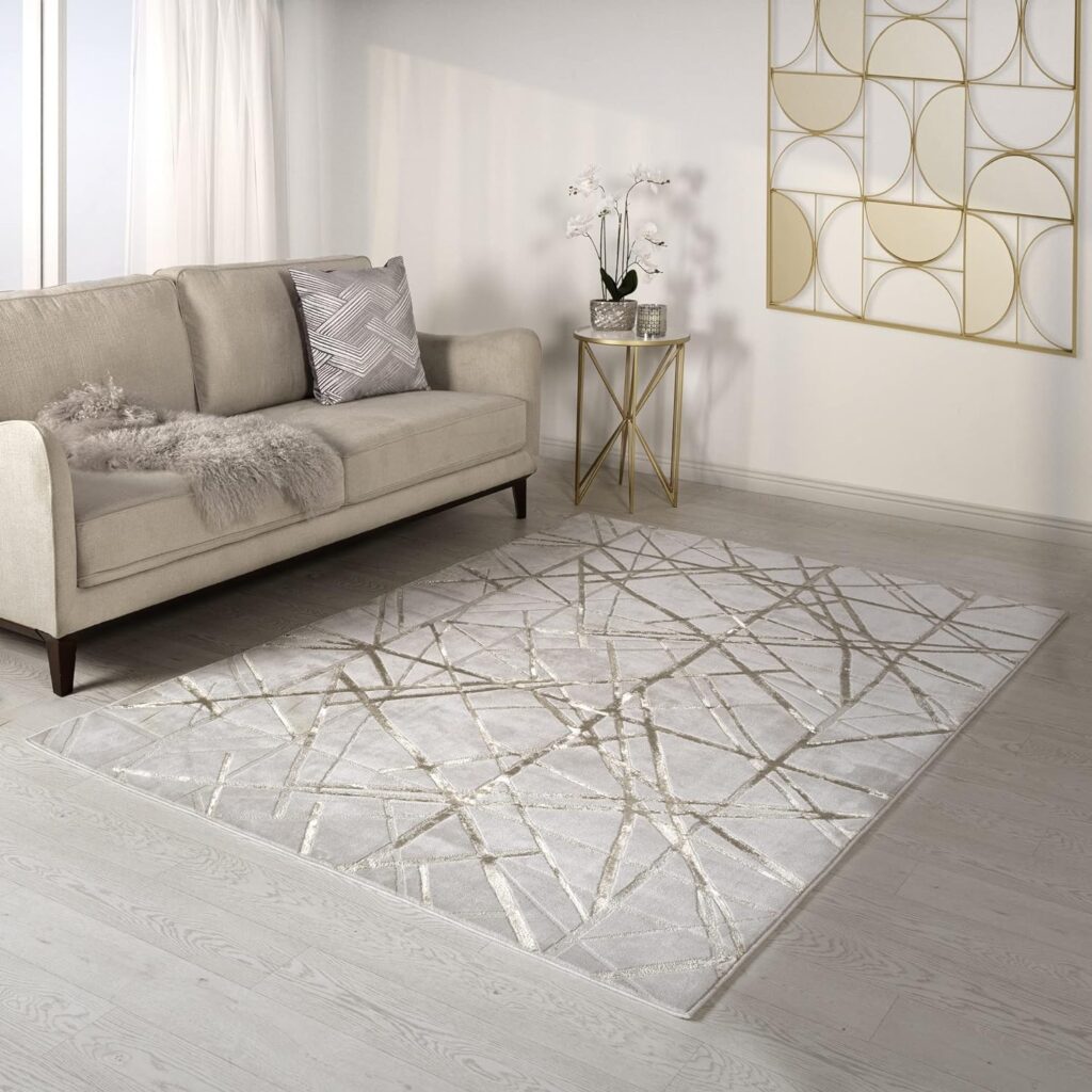 Lord of Rugs Modern Abstract Shiny Luxury Marble Design Beige Grey Carpet Rug Cloud AU02, XLarge 200x290 cm (66x96)