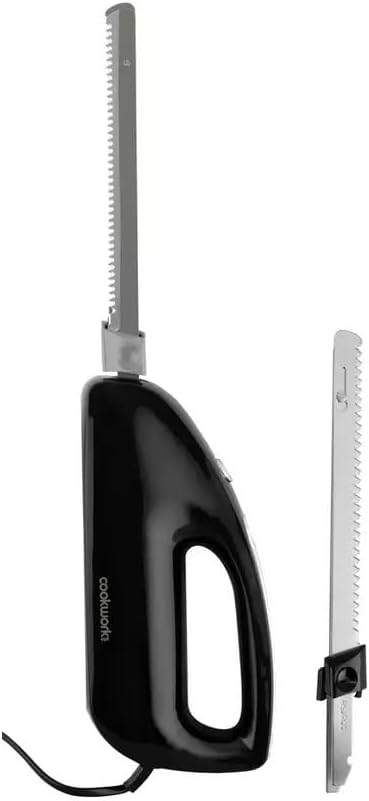 Martin Mart Cookworks 2 Blade Electric Knife Stainless Steel Blades Quickly With The Button Finger Protection Safe Blade Removal - Black