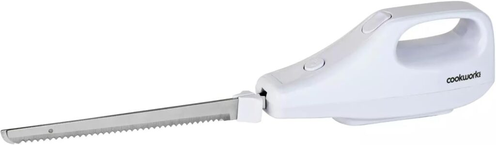 Martin Mart Cookworks Electric Knife Stainless Steel Blades Makes Light Work of Slicing Meats Poultry Fruits and Vegetables - White