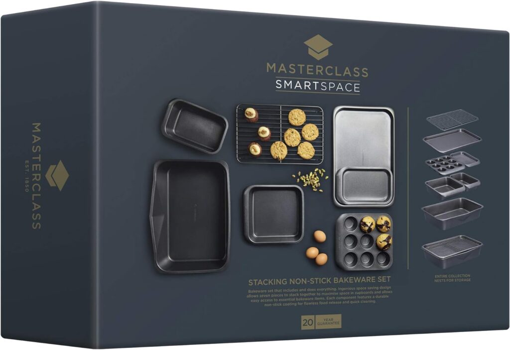 MasterClass Smart Space Stacking Non-Stick Bakeware Set, 7 Piece Baking Trays, Gift Boxed