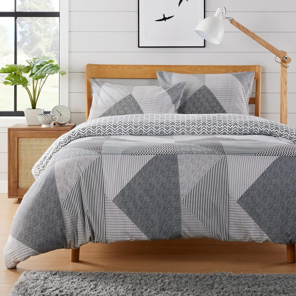 Olivia Rocco Easy Care Printed Duvet Cover Set 100% Polyester Breathable Stylish Comforter Reversible Quilted Bedding Bed Sets With Pillowcases JASPER DUVET SET, GREY DOUBLE