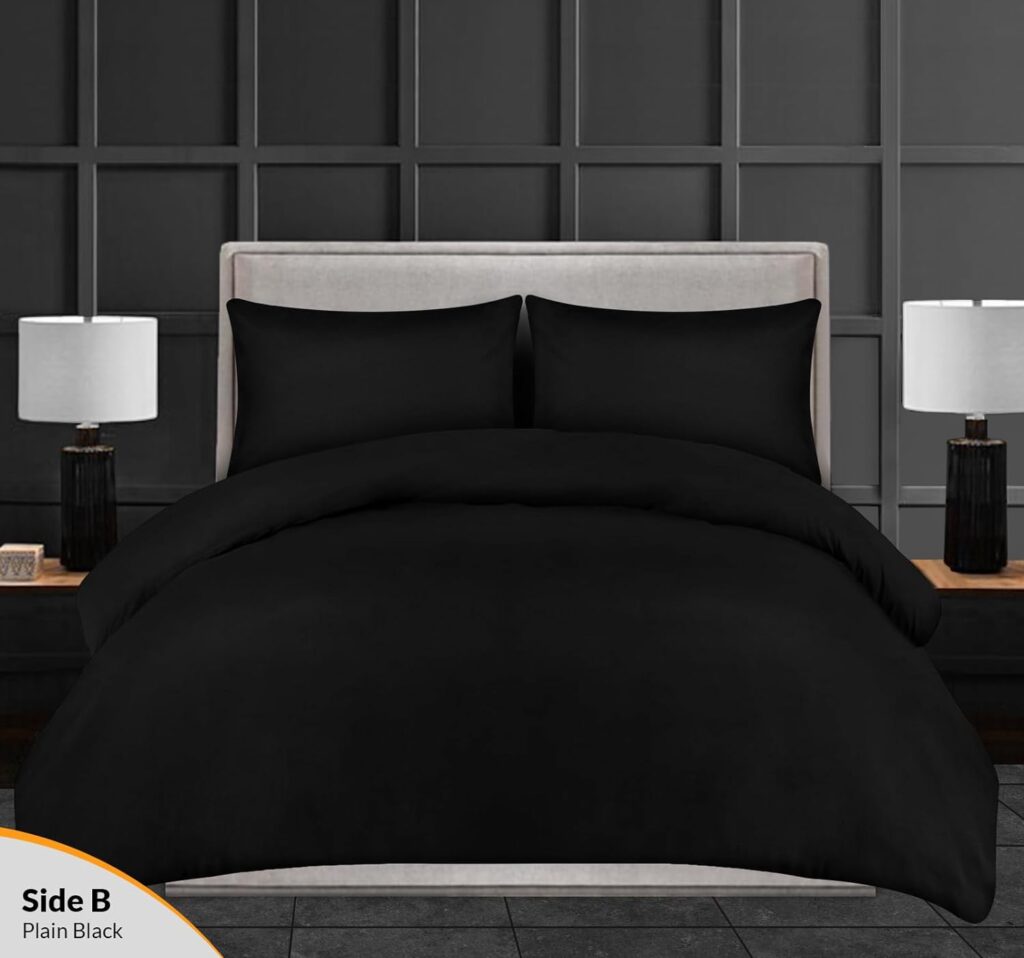 Pamposh Double Duvet Set Black Gold Doublesided Bedding Set 3 PCS With Pillowcases Ultra Soft Anti Allergic Non Iron Luxury Microfiber (Black, Double (200 x 200 cm))