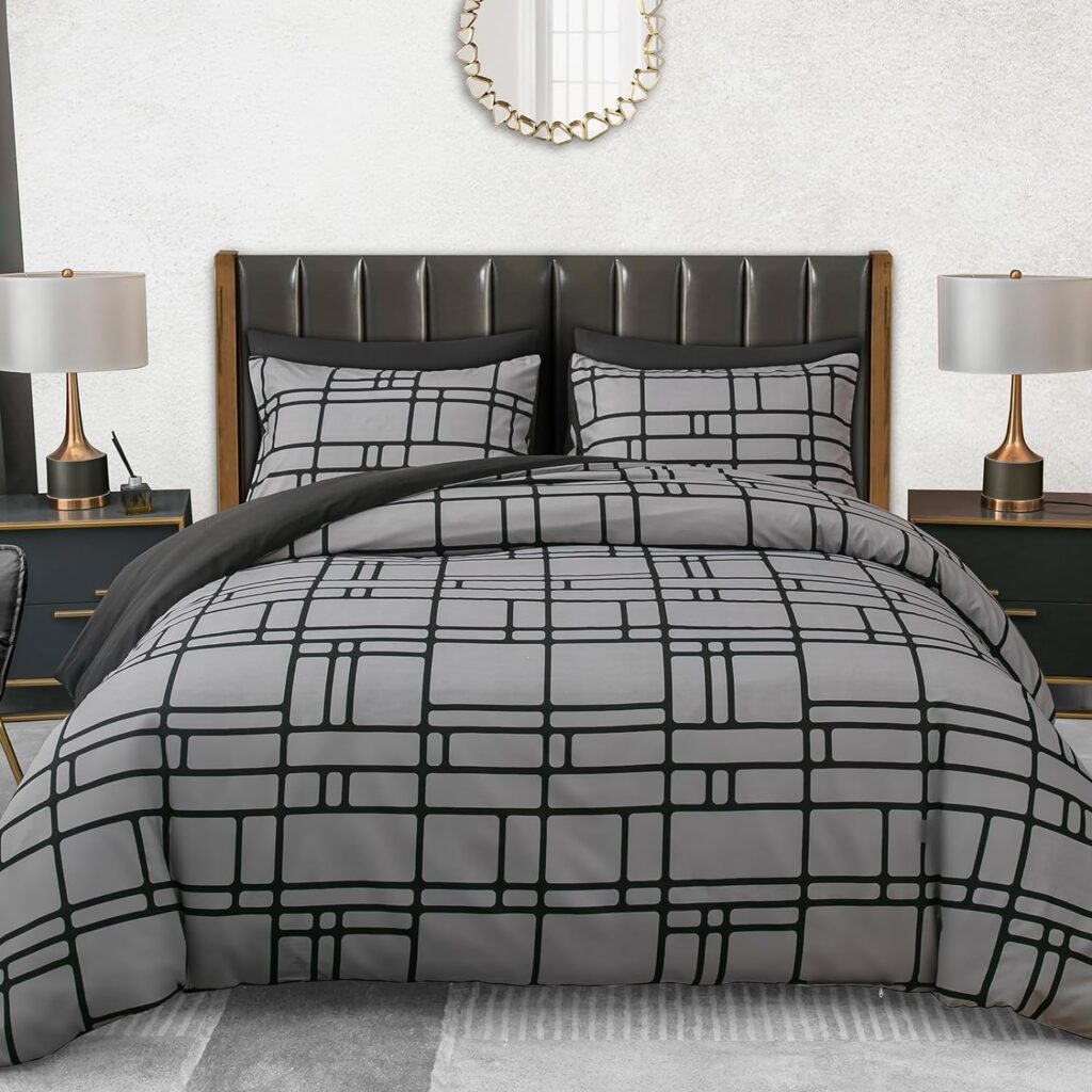 Pamposh Double Duvet Set Black Gold Doublesided Bedding Set 3 PCS With Pillowcases Ultra Soft Anti Allergic Non Iron Luxury Microfiber (Black, Double (200 x 200 cm))